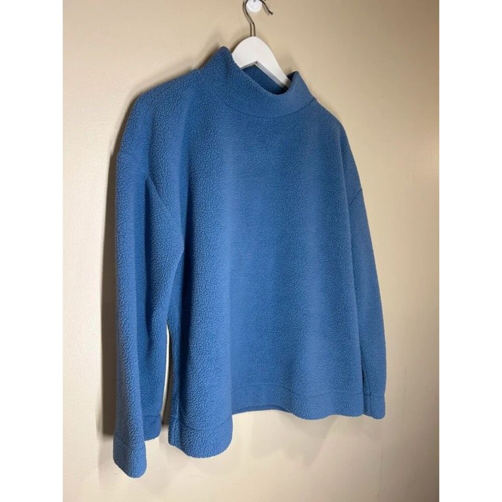 Loft Women's LG Cozy Blue Fleece Wide Sleeve Mock Neck Sweater